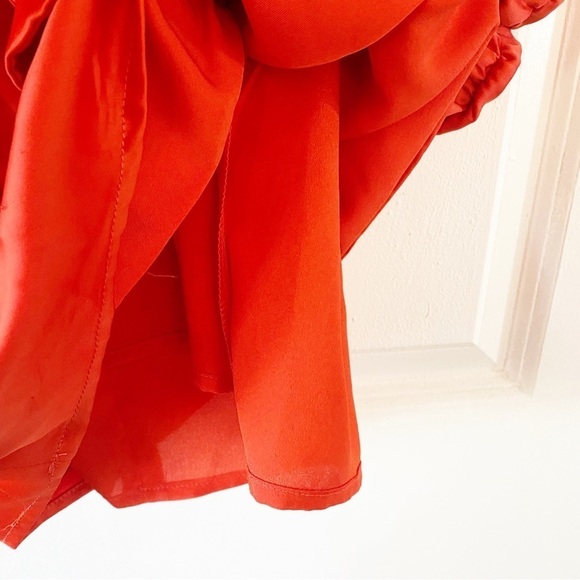 LOVER’S + FRIENDS Revolve Walgrove Ruffle Ruched Mini Dress Fire Orange Party - Picture 8 of 13
